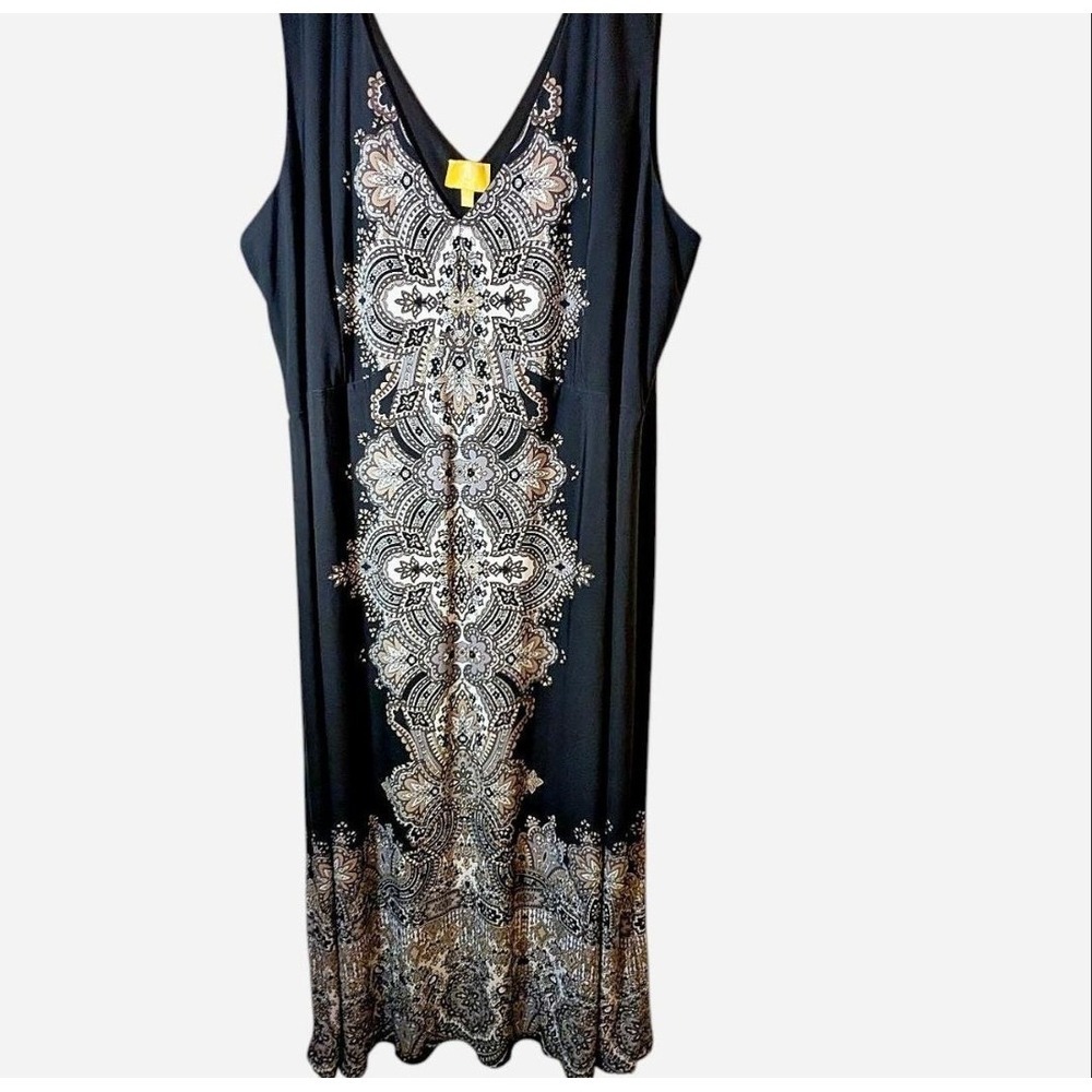 Liz Lange black sleeveless maxi dress gold‎ silver paisley 3xl Boho Beach Summer